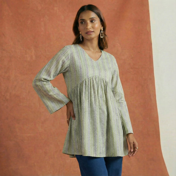 Elara Leaf Printed Short Kurti